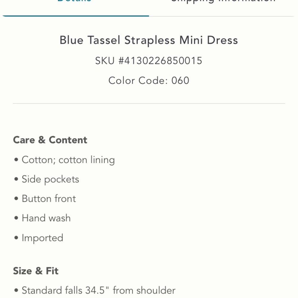 NWT Anthropologie Blue Tassel Brand Mini Dress. Size L - Picture 16 of 16